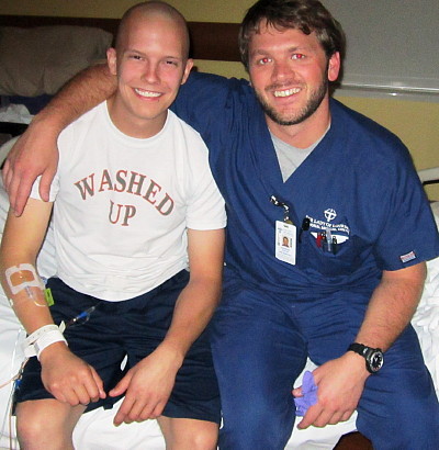 Kyle with his chemo nurse, Jonathan